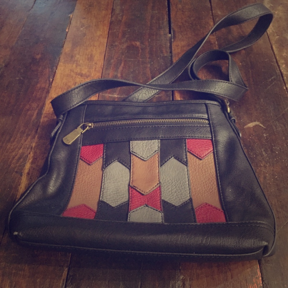 B.o.c boho black geometric shoulder hobo bag black red leather